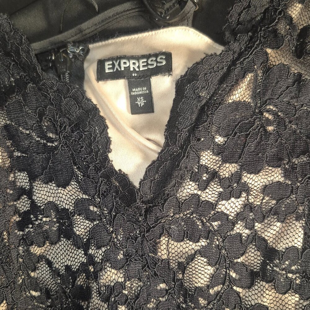 EXPRESS sleeveless Pantsuit, Black with lace and dress pant bottom, size XS tall - Picture 15 of 16